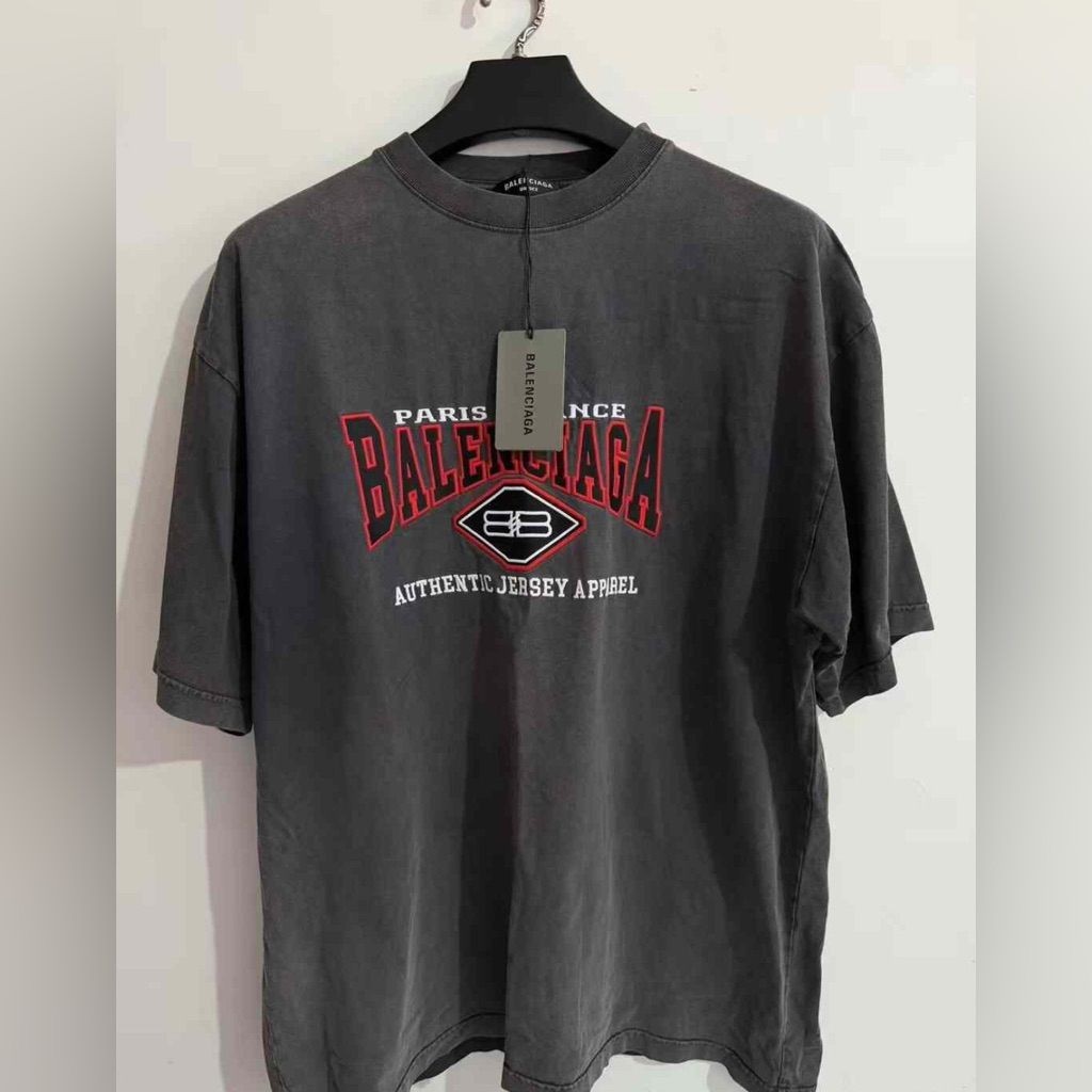 Authentic Balenciaga Charcoal And Red Logo Tee